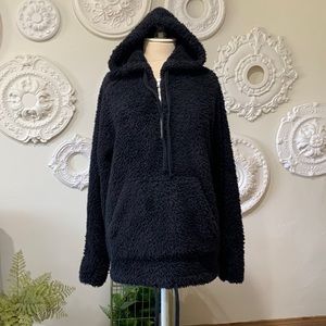 Fuzzy pull-over jacket with hood - uni-sex
